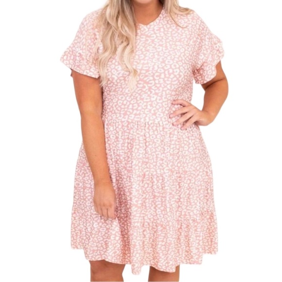 Chic Soul Dresses & Skirts - Chic Soul Together We Can Pink Leopard Tiered Ruffle Dress 3X